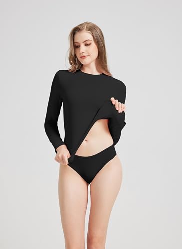 VIMPEP Double Lined Workout Long Sleeve Shirts for Women Crew Neck Slim Fit y2k Tee Tops Stretchy Basic Outfits Going Out Casual Undershirts Black S — view 4