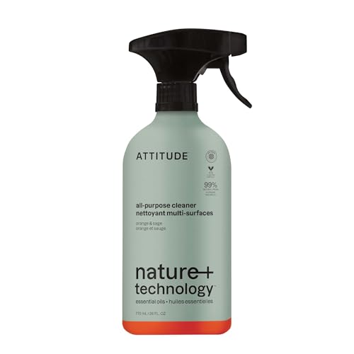 ATTITUDE All-Purpose Cleaner Spray Plant-Based Ingredients EWG Verified Streak Free Ammonia Free Removes Fingerprints Dust and Dirt Sage & Orange 26 Fl Oz