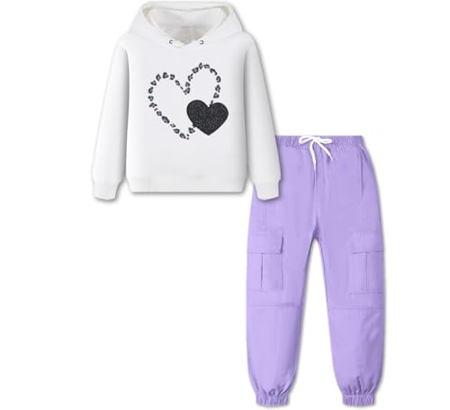 Image of Betusline Cute Outfits for Girls, Hooded Crop Top + Jogger Sweatsuits Sets, 4-14 Years