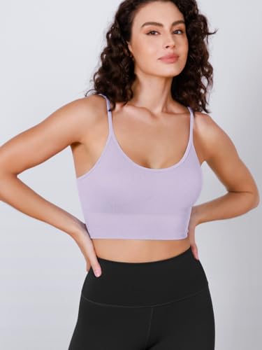 Image of ODODOS Seamless Sports Bra for Women Ribbed Camisoles Non Padding Yoga Bra Crop Tank Tops