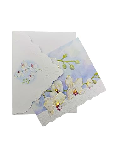 Image of Poster Foundry White Orchid Boxed Note Cards by Carol Wilson. 10 embossed 4x5 Die-Cut Notecards and Matching Envelopes in Decorative Gift Box with Magnetic Flap. NCP2213
