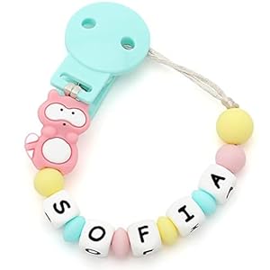 Sujetachupetes Personalizado Mapache Rosa | Alivio molestias de dentición | Certificado Normativa Europea En-71