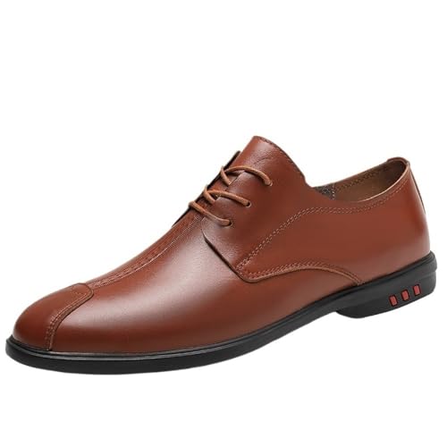 Men's Lace Up Round Toe Casual Shoes Genuine Leather Breathable Low Heel Comfortable Everyday Work Footwear