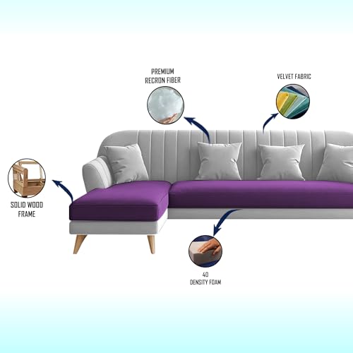 Image of Atticus RHS 6 Seater L Shape Sofa Set for Living Room (Purple Grey Fabric) Premium Fabric Sofa Set