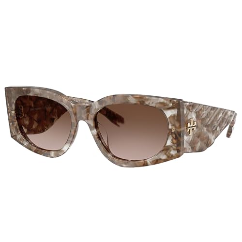 Tory Burch TY 7221U 202613 Clear/Brown Tortoise Plastic Rectangle Sunglasses Brown Gradient Lens