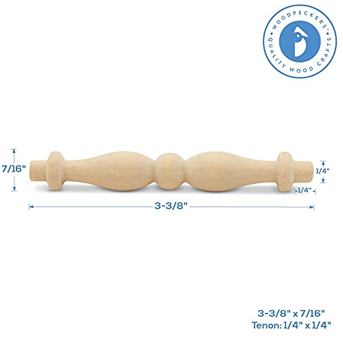Image of Wooden Baluster Spindles 3-3 /8 inch, Pack of 50 Wood Spindles for Crafts, Woodworking, and Furniture, by Woodpeckers