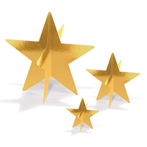 Beistle , 9 Piece 3-D Foil Star Centerpieces, 3" - 8" (Gold) #TOP2