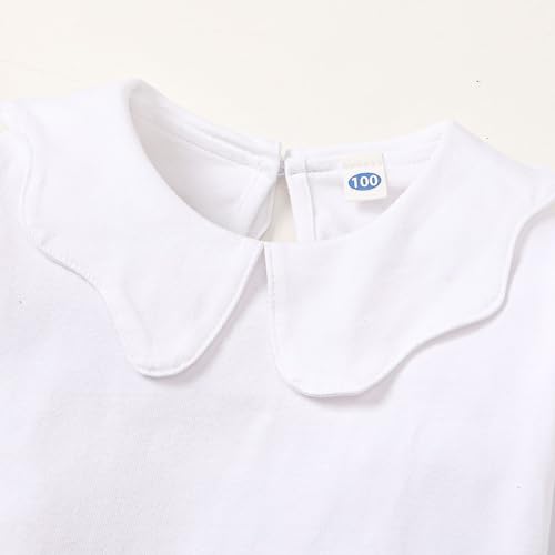 Image of 12M-14Y Toddler Baby Girls Peter Pan Collar Blouse Kids Girl Solid Color Puff Sleeve T-Shirts Casual Tee Tops