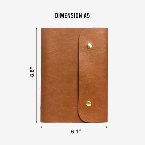 Image of The Messy Corner Leather Button Diary | A5 Travel Notebook & Daily Planner for Men and Women | Vegan & Premium Quality | 80 GSM, 140 Ruled Pages - Stylish Brown Notepad