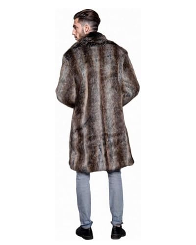 UMREN Men's Luxury Faux Fur Coat Jacket Winter Warm Long Coats Overwear Outwear Brown XL