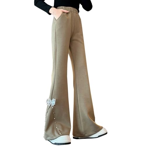 Teen Girls Bow Flare Leggings Kids Elastic High Waisted Wide