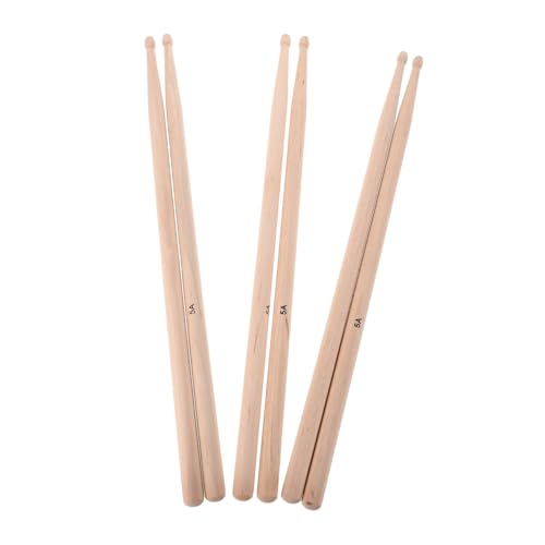 3 pares de baquetas de madera de arce para batería, práctica y actuación, agarre cómodo, tamaño 5A, para baterías electrónicas, jazz y marcha