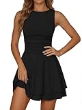 Cicy Bell Damen Ärmellose Quadratischer Hals Kleid Rüschensaum Korsett Minikleid Geraffte Taille Partykleid Schwarz 1 M