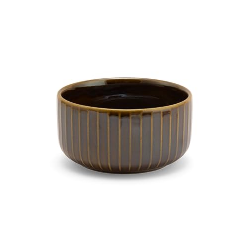 Image of Clay Craft Fine Ceramic 12-Piece Soup Bowl Set | 6 Soup Bowls with 6 Spoons | Striped Glossy Design | 350 Ml Capacity | Microwave & Dishwasher Safe | Ideal for Soup, Snacks & Noodles | Golden Brown