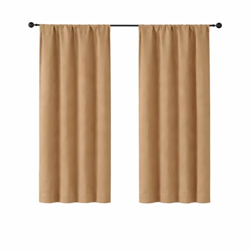 Image of Simplebrand Ava Taupe Blackout Curtains for Bedroom 63 Inch Length 2 Panels Set, Solid Thermal Insulated Energy Saving Rod Pocket Window Treatment Curtains Blackout Drapes, W40 x L63 Inch, Taupe