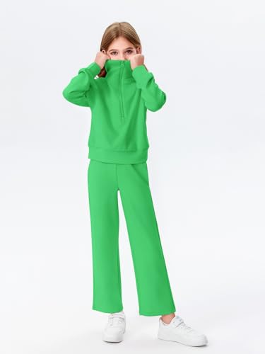 Image of Haloumoning Girls 2 Piece Outfits Sweatsuit Half Zip Long Sleeve Sweatshirts Sweatpants Tracksuit Sets 5-14 years