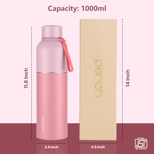 Image of Perch Zenith ISI Certified Hot & Cold Steel Water Bottle 1L | Vacuum Insulated Flask | BPA-Free Leakproof Bottle for Office, School & Gym |Gift Box|Birthday, Anniversary & Corporate Gift |Baby Pink