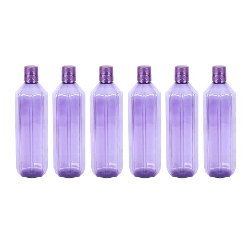 Image of PEARLPET Gemini BPA-Free Plastic Water Bottle Set |Lightweight, Leak-Proof & Freezer Safe - Pack of 6 (1000ml Each), Purple