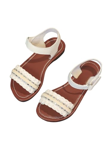 Verdusa Girl's Braided Rhinestone Dressy Sandals Open Toe Ankle Strap Flat Sandals
