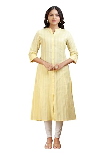 Image of Cotton Culture Yellow Cotton A Line Solid Kurta