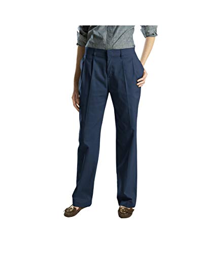 Dickies Women's Pleat-Front Pants Relaxed Fit 8 Tall Navy