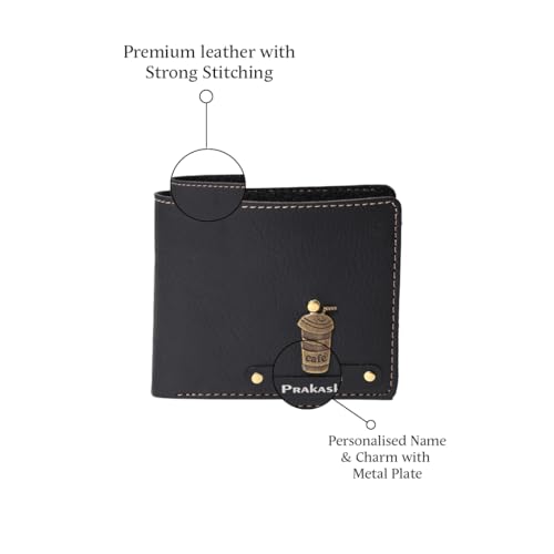 Image of Men's Personalized Wallet I Customized Slim Stylish Leather Purse With Name & Charm I Unique Birthday Anniversary Gift For Men Boy Love Husband Employees Clients (Black)