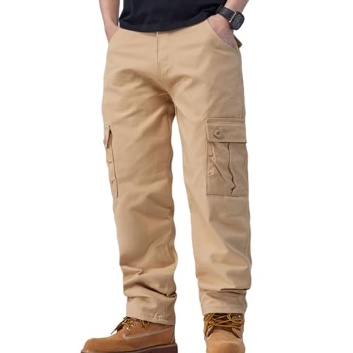 ZUJIABAO Comfort-Fit - Pantalones cargo para hombre con bolsillos utilitarios, de poliéster de secado rápido, para uso diario, uso diario, pantalones de trabajo para hombre, caqui, XL