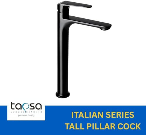 Image of Tapsa Italian Series Black PVD Coated Tall Pillar Cock Tap /Basin Tap with Long Spout & 12 Inch Tall Body Tall Boy Extended Pillar Tap Faucet