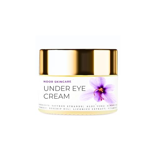 Noor Skincare Under Eye Cream for Dark Circles Removal Women/Men Gel Based, Organic, Natural, Rich, Anti-Puffy, Wrinkle Care & Glow Enhancer with Saffron, Almond, Turmeric, Aloe