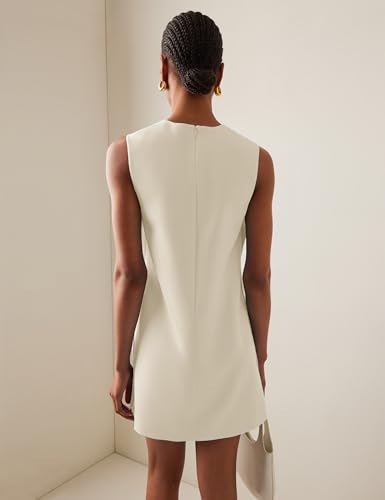 Image of Dqbeng Women's Casual Mini Shift Dress Tunic A-Line Sleeveless Buttoned Summer Dresses with Back Zipper (Beige-M)