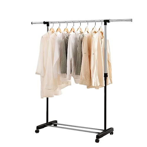 edihome, Stand Appendiabiti, Appendiabiti da Terra, 43x160x150 cm, Vestitore, Appendiabiti da Terra, Acciaio Zincato, Resistente, Appendiabiti con Ruote, per Appendere gli Abiti