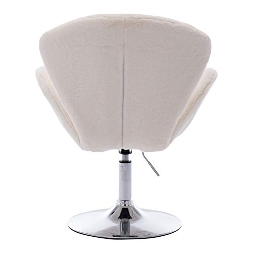 Comfy Home Office Chair with no Wheels, Modern Faux Fur Swivel Desk Chair, for Living Room, Bedroom, Vanity, Height Adjustable, Plush Microfiber Faux Fur, Ivory - Thumbnail 6