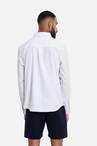 Image of SNITCH Men Semi-Formal Shirt | Modern Slim Fit Full Sleeve Point Collar Vertical Stripe Pattern | Cotton Blend Stretch Fabric for Office & Business Casual Wear