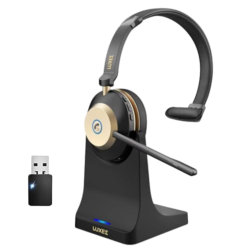 LUXEE Bluetooth Headset, Wireless Headphones with Microphone for Work, Noise Cancelling Clear Call for Meeting for Windows, Perfect for Call Center/WFH/Zoom - V5.3, Over Ear Headphone, USB Dongle
