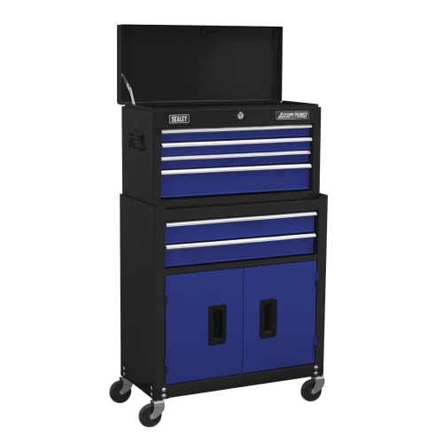Sealey American PRO® Topchest & Rollcab Combination/Tool Chest on Wheels with Ball-Bearing Slides, 6 Drawer - Blue - AP22B