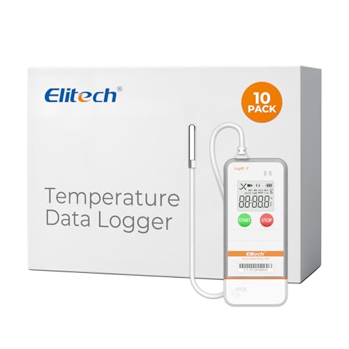 Elitech USB Digital Temperature Data Logger with External Probe Reusable Recorder with Shadow Data 32000 Points, Auto PDF/CSV Report, for Windows/MacOS, Refrigerator Thermometer LogEt5TE-10Pack
