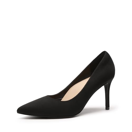 DREAM PAIRS Women's High Heels Pump Closed Pointed Toe Slip On Stiletto Dress Shoes Fashion Wedding Bridal Work Office Comfortable Pumps Shoes,Size 7.5,Black-Suede,SDPU25095W