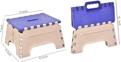 Image of 7 Inches Foldable Plastic Step Stool for Home & Kitchen, Portable Non-Slip Folding Stool, Heavy Duty Multipurpose Foot Rest for Bathroom, Office & Outdoor Use (Blue-Ivory)