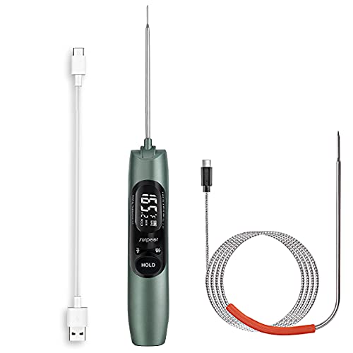 Digital Meat Food Thermometer for Cooking 2-in-1, SURPEER Instant Read Kitchen Thermometers Chargable, Grill BBQ Electric Waterproof Food Temperature Thermometer for Oven, Baking, Grilling, Green