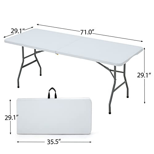 Ecotouge 6Ft Plastic Folding Tables, Portable Picnic Table Folds In Half With Carrying Handle Rectangular, Outdoor Table With Sturdy Steel Frame For Party, Camping, White #TOP6