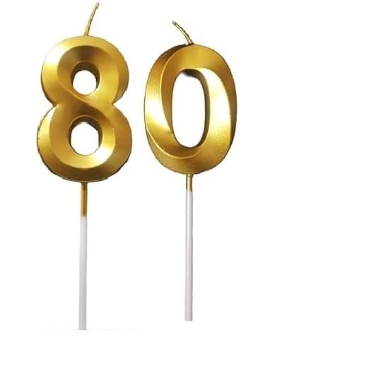 Image of ToyUniverse Number 80 Gold Candle | Eightieth Birthday, Anniversary Cake Decoration (Pack of 2, Number 80)