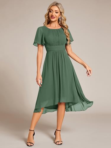 Image of Ever-Pretty Women's Chiffon Crew Neck Empire Waist Wedding Guest Dress Summer Short Sleeve Semi Formal Dresses 02053