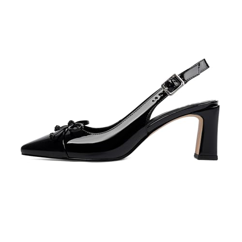 Image of QIY Womens Pumps Chunky Heel Pointed Toe Slingback Heels for Women