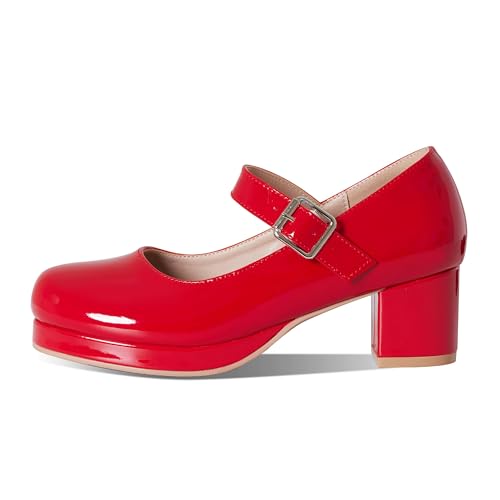 Image of femflame Women's Low Chunky Heel Mary Jane Pumps Ankle Buckle Strap Sweet Round Toe Dress Shoes JK Cosplay Uniform Dress Shoes