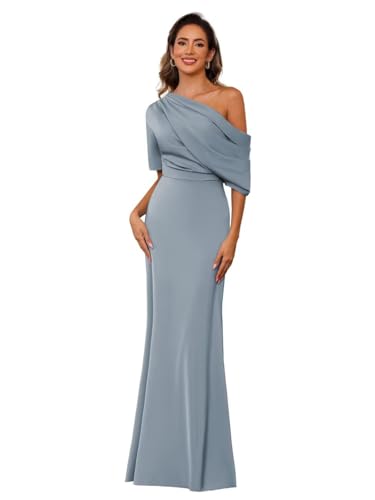 BITALY Dusty Blue Mother of The Bride Dress for Wedding Mermaid One Shoulder Satin Formal Gowns Royal Blue U8