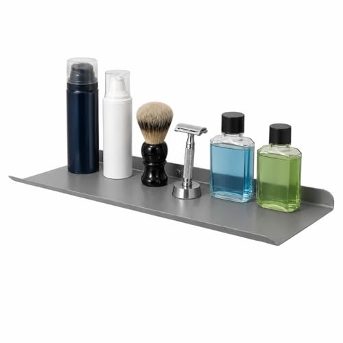 Image of OrganizeMee 24 Inch Grey Wall Shelf - Metal Floating Shelf for Wall, Wall Mounted Shelves, Modern Wall Shelf for Bedroom & Living Room Storage, Minimalist Wall Mount Shelf (62cm Long X 20.9 Cm deep)