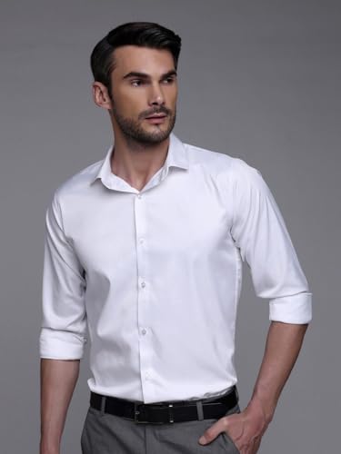 Image of IndoPrimo Men's Satin Shirt with Spread Collar Neck Line Solid Pattern Full Sleeves Regular Fit Western Style and Standard Length