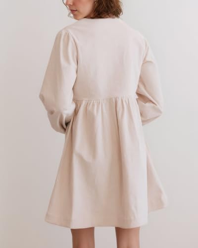 Kedera Women's Babydoll Corduroy Dress Long Puff Sleeve Bow Tie Front Ruffle A-Line Mini Dresses 20252