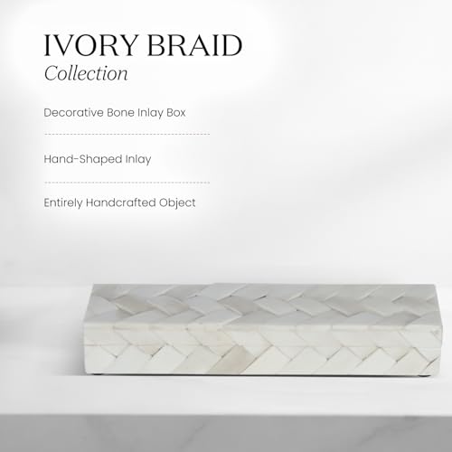 Image of Handicrafts Home Decorative Box - Handmade Jewelry Organizer Box with Lid - Keepsake Box for Home Decor, Jewelry, Accessories, Collectibles - Modern Wooden Storage Box - Braid, 10X2.5X1.5 inch