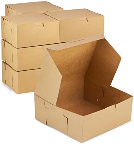 [25 Pack] Kraft Pie Boxes - 6x6x3 Inch Brown Boxes for Baked Goods - Small Boxes for Cookies, Cake, Cheesecake, Muffins, Dessert, Macaroon, Sweets - Bulk Recyclable Paper Cardboard Square Gift Boxes